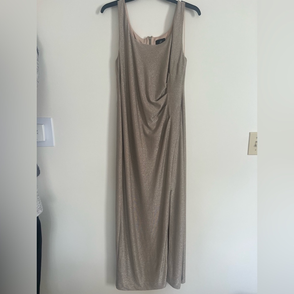 Adrianna Papell Shimmering Gold Maxi Dress